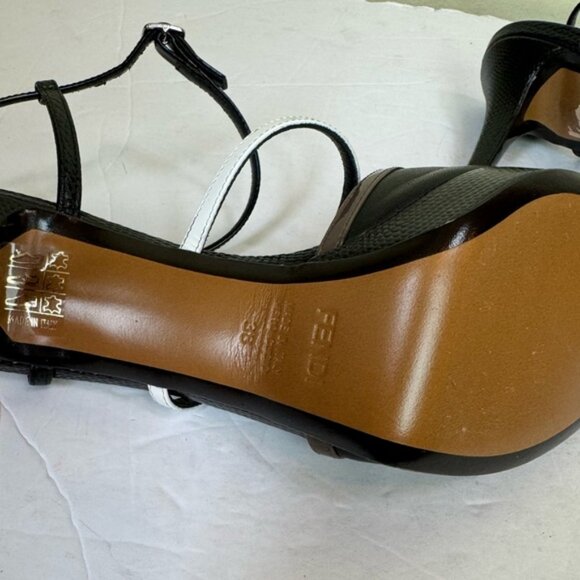 Fendi NEW Leather Logo Open Toe Strappy Platform Stiletto Heels Shoes Sandals 7 - Picture 10 of 16